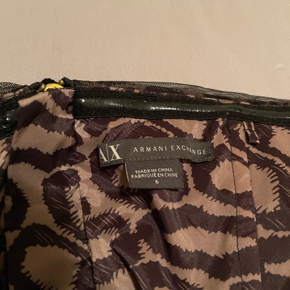 Armani Exchange Strapless Cheetah Print w/ Ruched Black Mesh Overlay Mini Dress - Picture 3 of 3